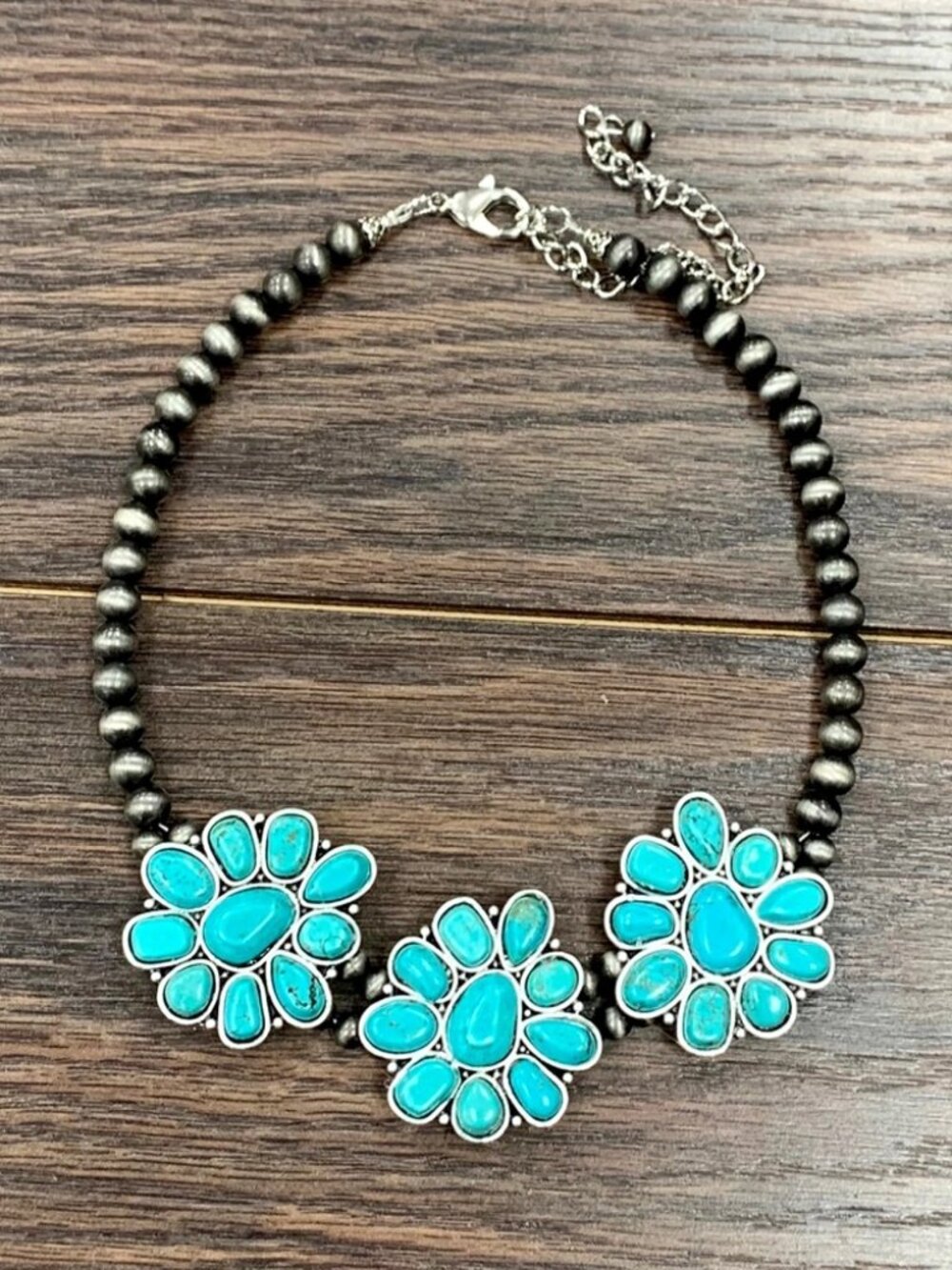 Western Turquoise Squash Blossom Concho Boho Cowgirl Rodeo Statement Necklace